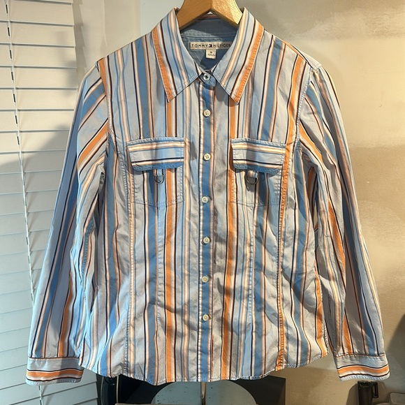 Tommy Hilfiger Tops - Vintage Tommy Hilfiger Y2K Women’s Pocketed Striped Button Up Size 12